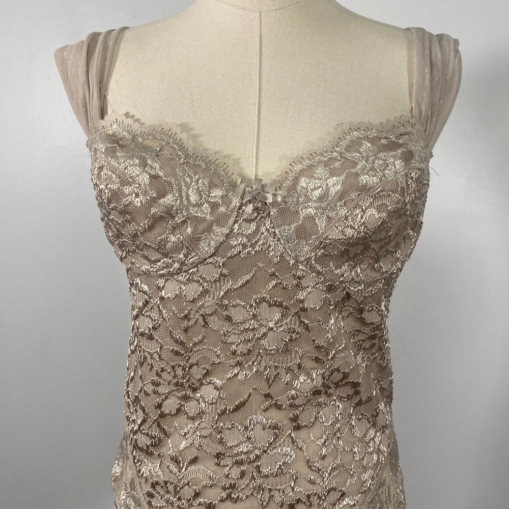 Vintage Y2K Vassarette Size 36B Beige Tan Mesh Lace Underwire Bustier Bodysuit - Picture 2 of 8